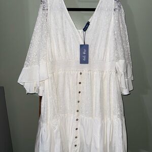 Boho White Lace Midi Dress